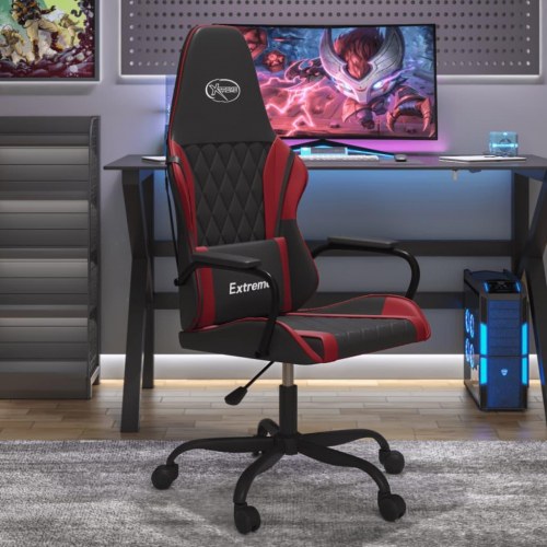Gamingstol med massagefunktion i kunstlæder - sort/vinrød