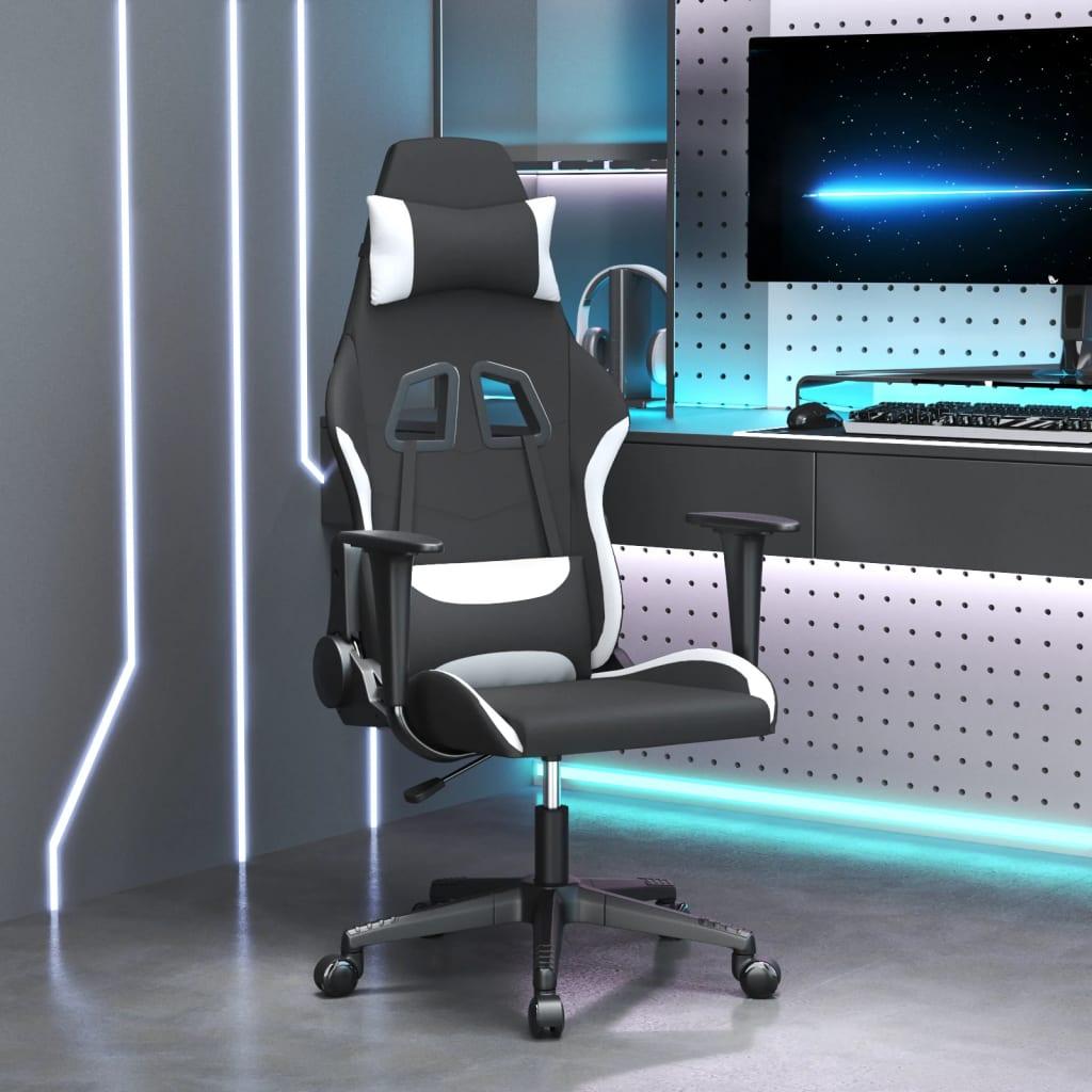 Gamingstol stof sort og hvid billede