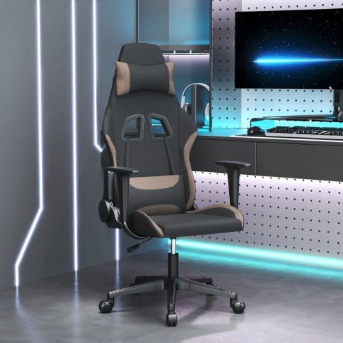 Gamingstol med massagefunktion i stof - sort og gråbrun
