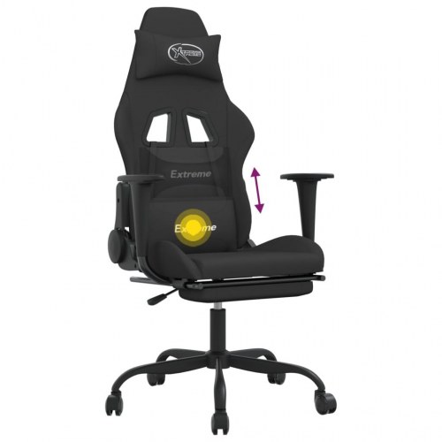 Gamingstol med massagefunktion og fodstøtte - stof, sort