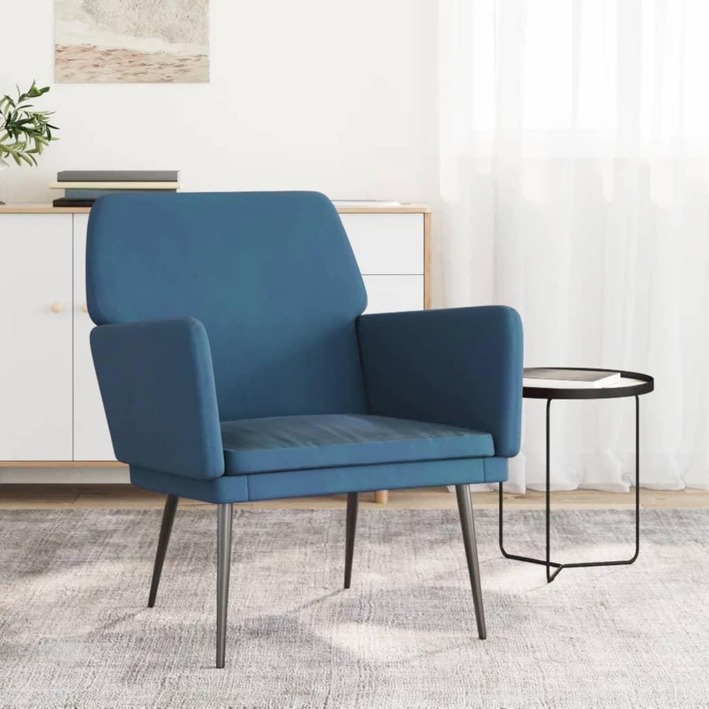Lænestol 62x79x79 cm velour blå billede