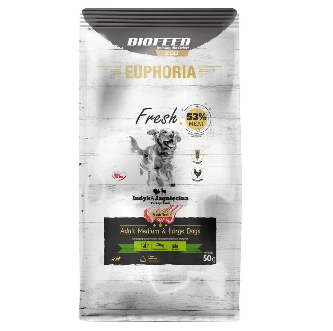 Hundefoder BIOFEED Euphoria Fresh Adult kalkun med lam M/L – tørfoder 50 g billede