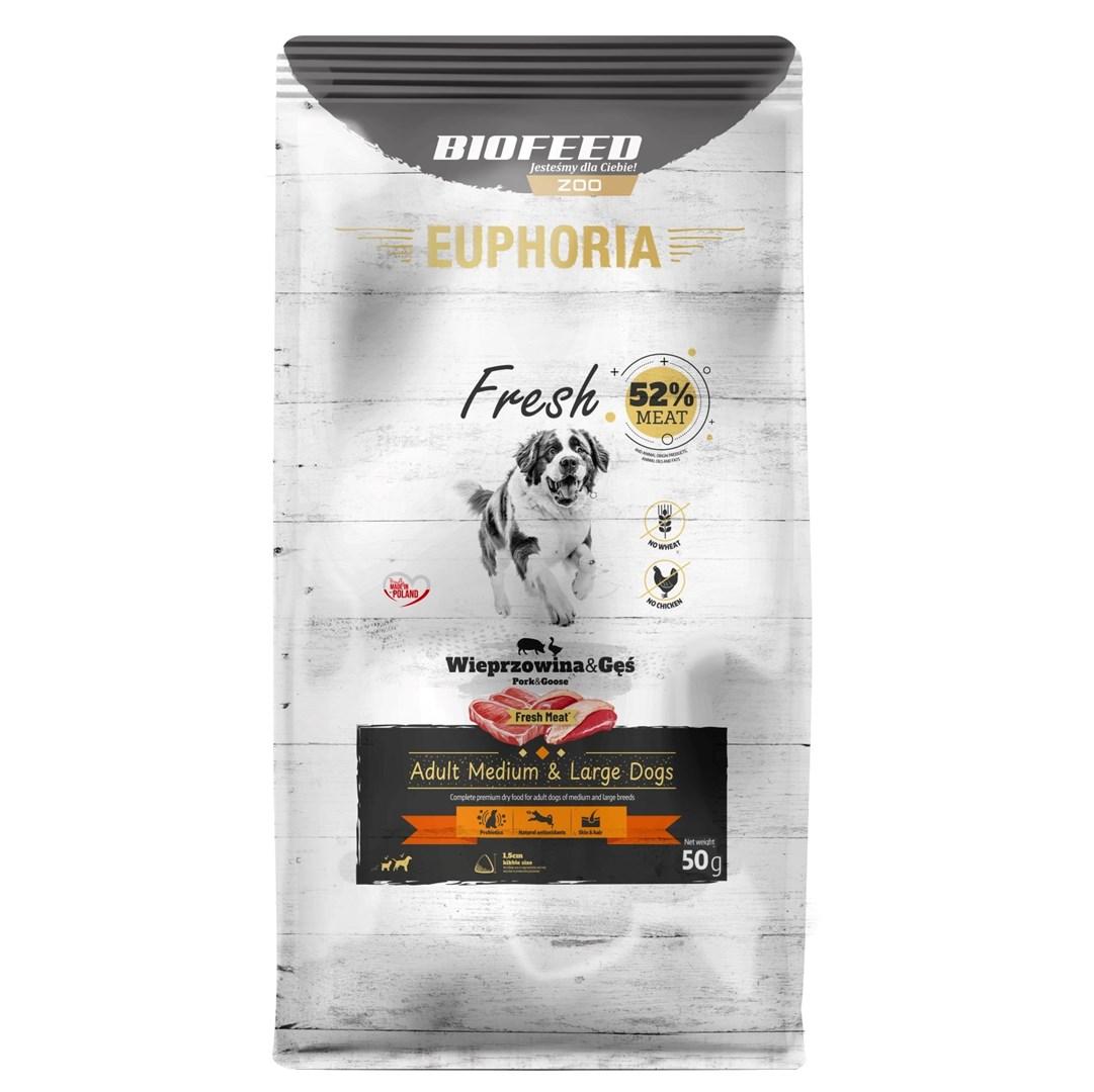 Hundefoder BIOFEED Euphoria Fresh Adult – svinekød & gås M/L, tørfoder, 50 g billede