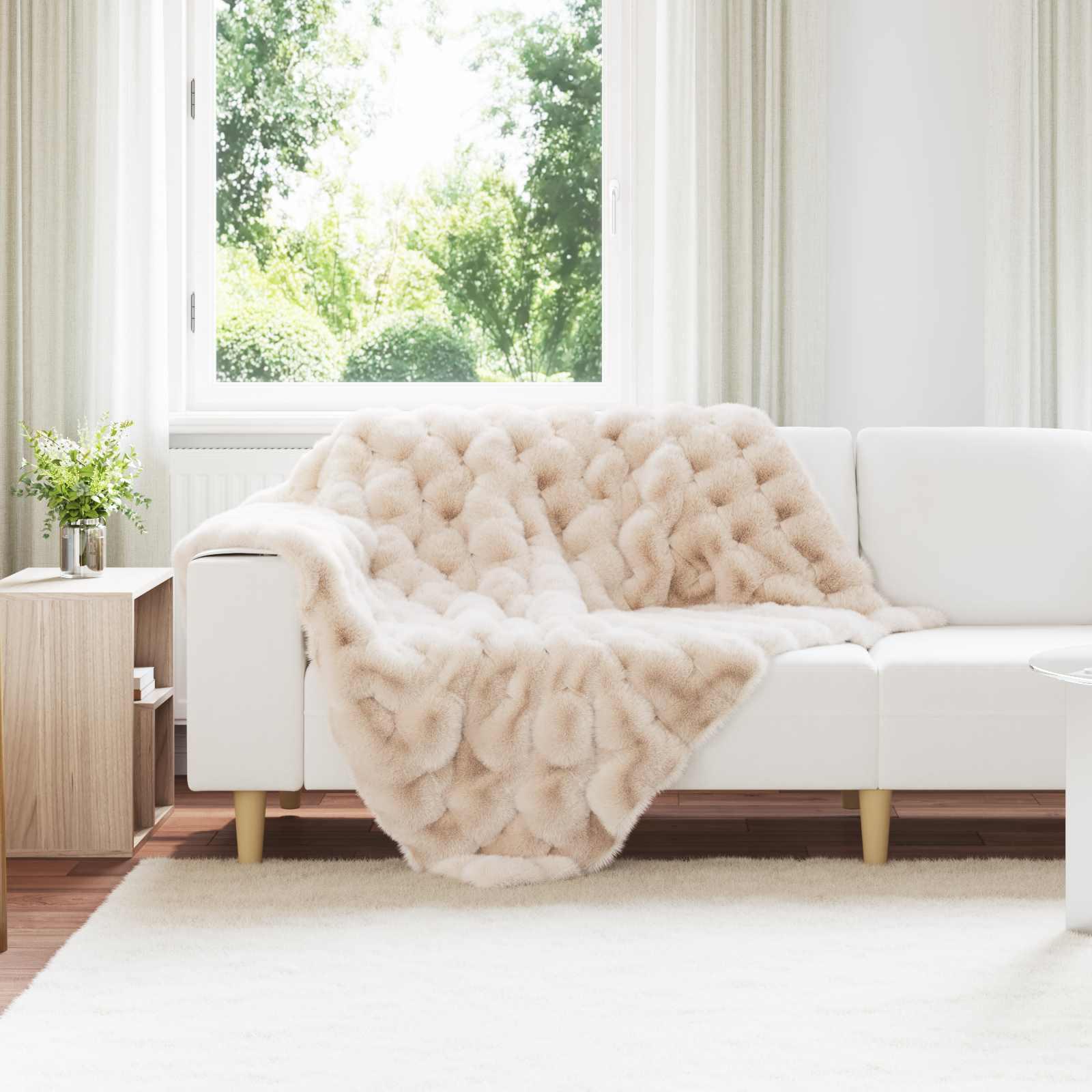 Faux Kanin Pels Tæppe Beige 130 x 150 cm Polyester billede