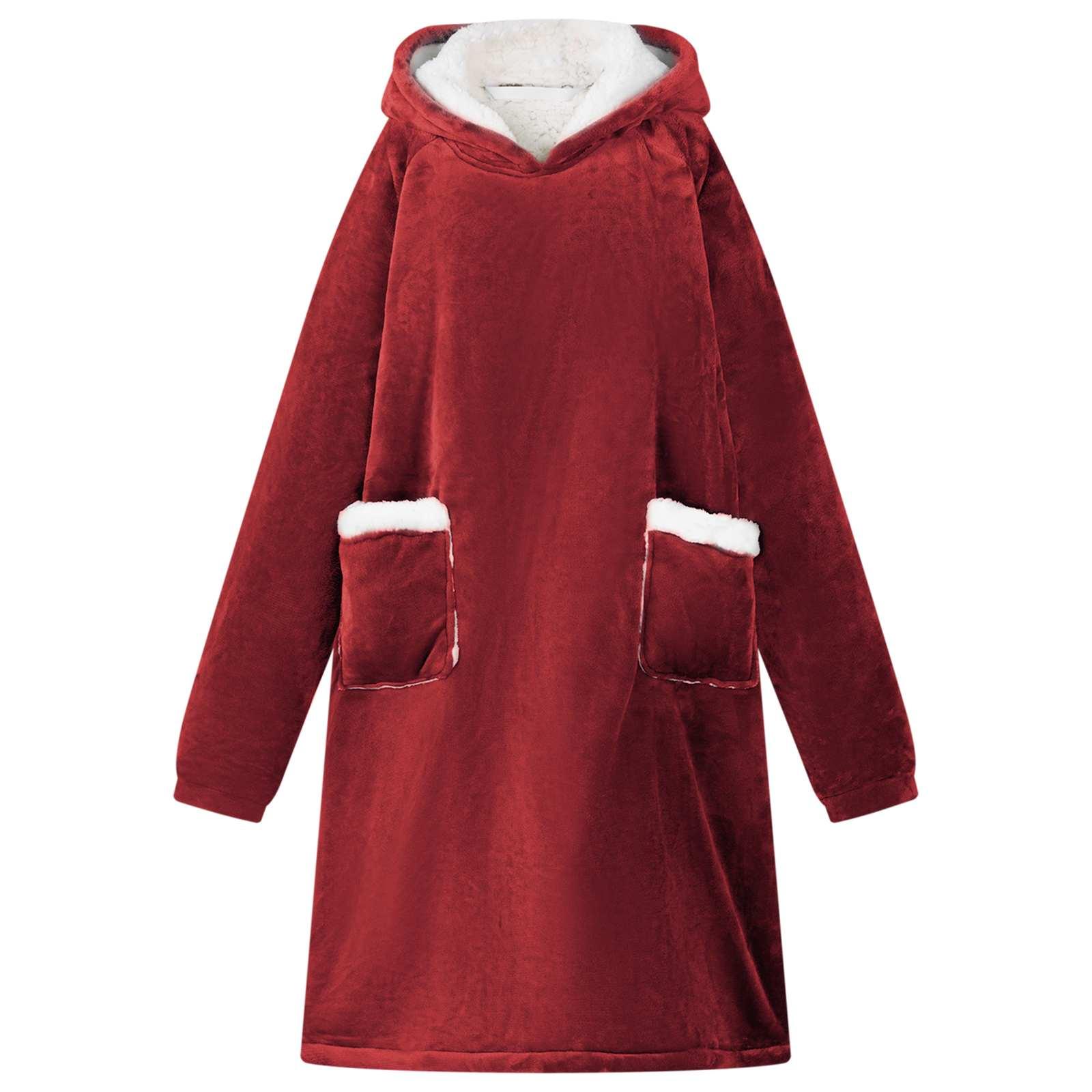 Tæppe-hoodie Bordeaux Rød m Fleece og Flannel billede