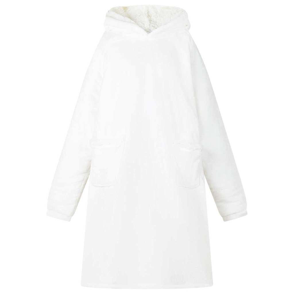 Tæppe-hoodie i fleece og flannel - hvid, L billede