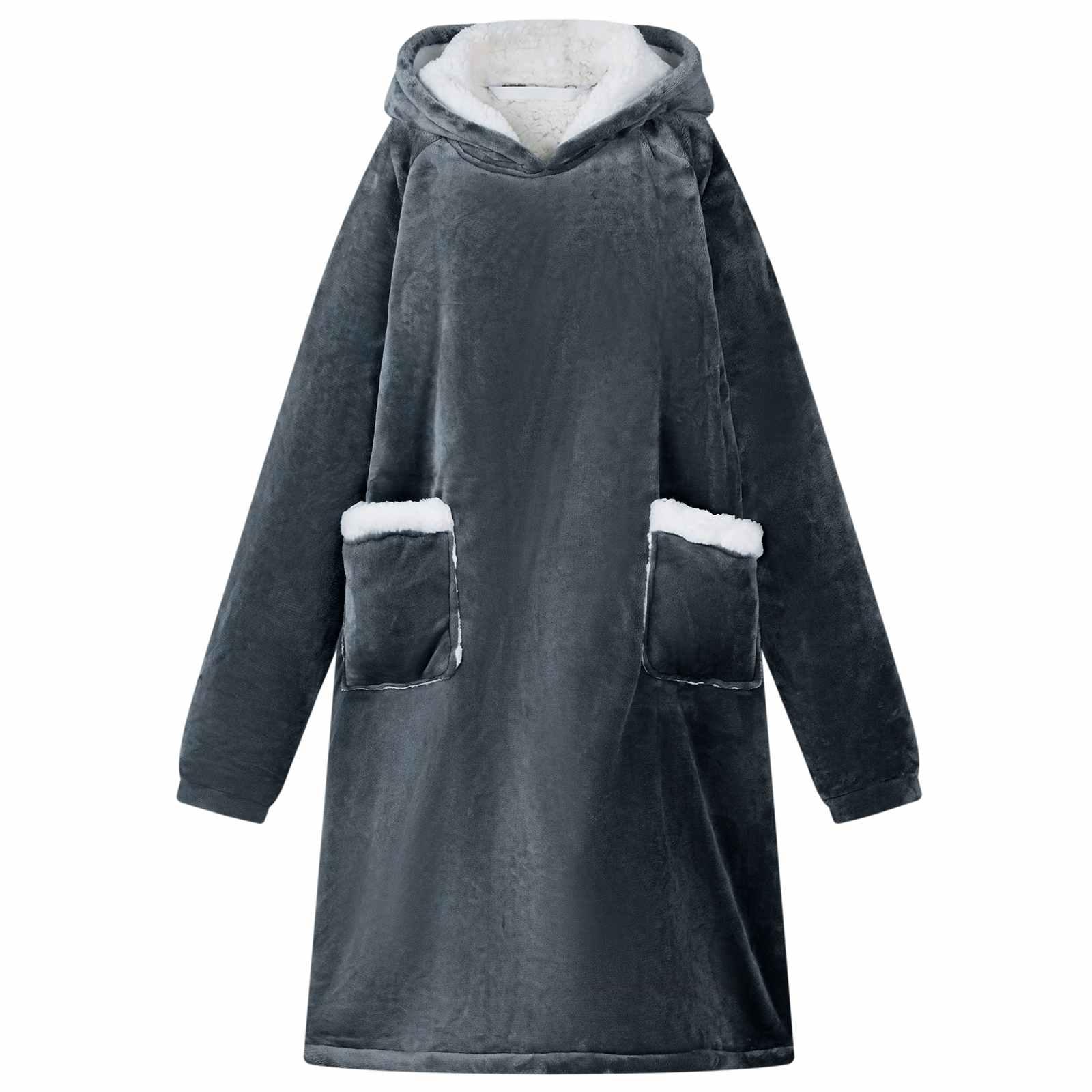 Tæppe-hoodie Mørkeblå m Fleece og Flannel billede