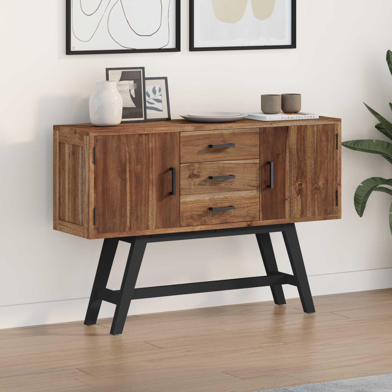 TV-bord med skuffe Brun 110 x 30 x 75 cm Massiv Teaktræ billede