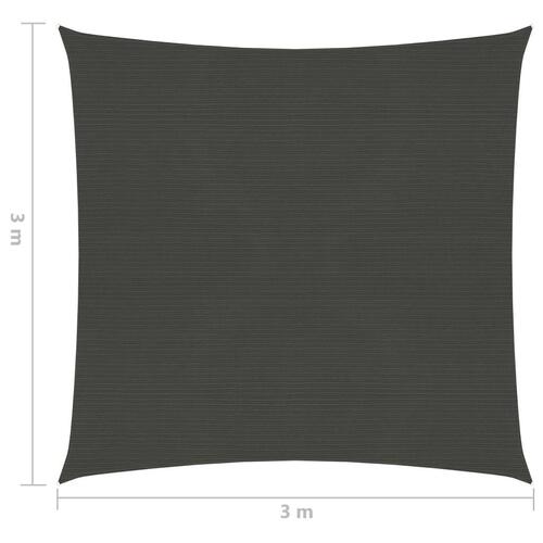 Solsejl 3x3 m 160 g/m² HDPE antracitgrå