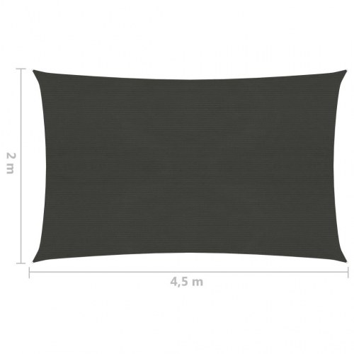 Solsejl 2 × 4,5 m - HDPE 160 g/m², antracitgrå rektangulær