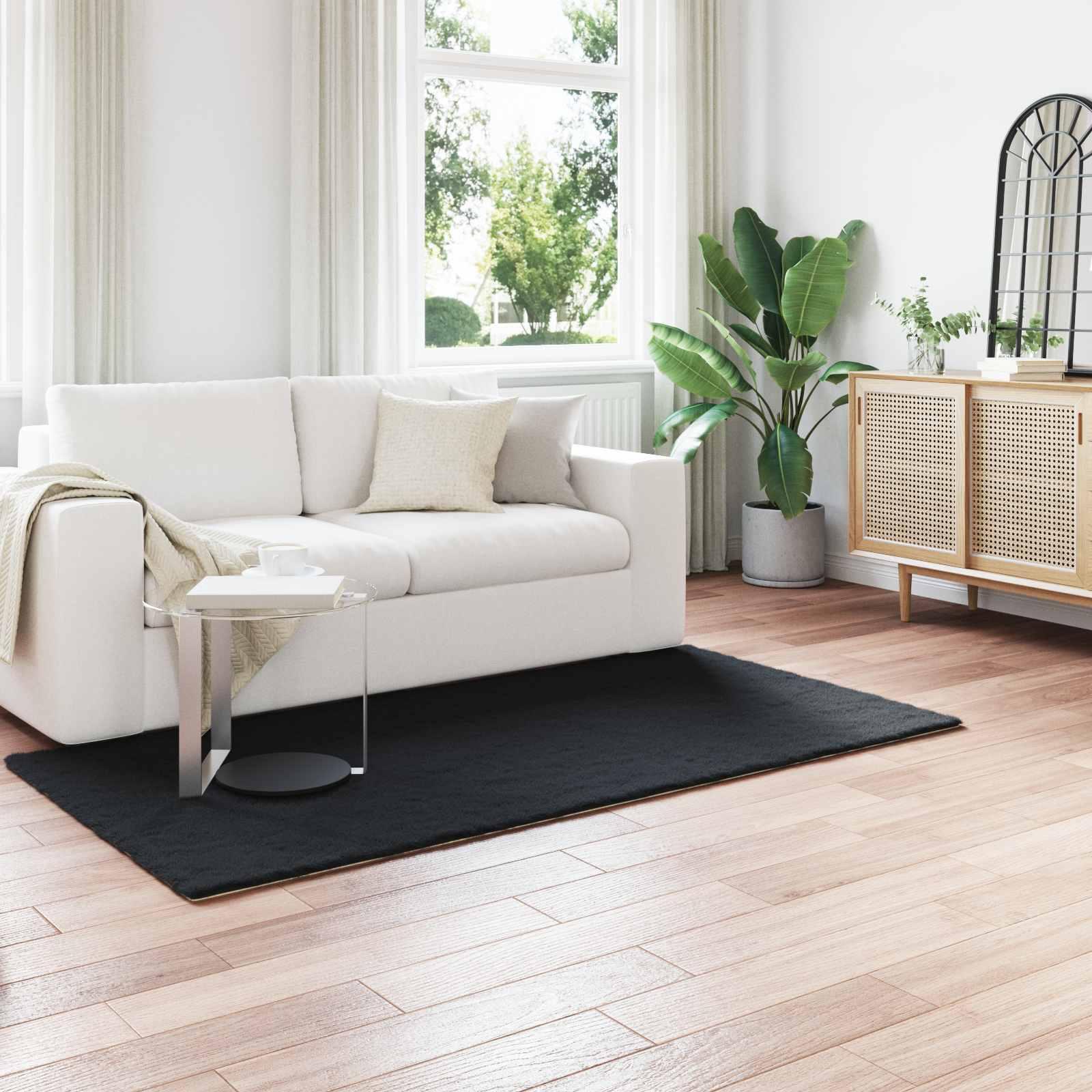 Faux Kanin Pels Tæppe Olite Sort 100 x 200 cm Polyester billede