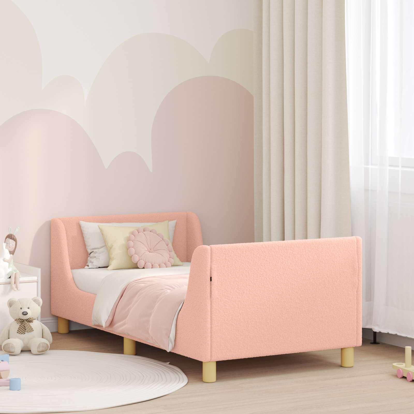 Børnesengestel med hovedgærde 80 x 160 cm bouclé - lyserød