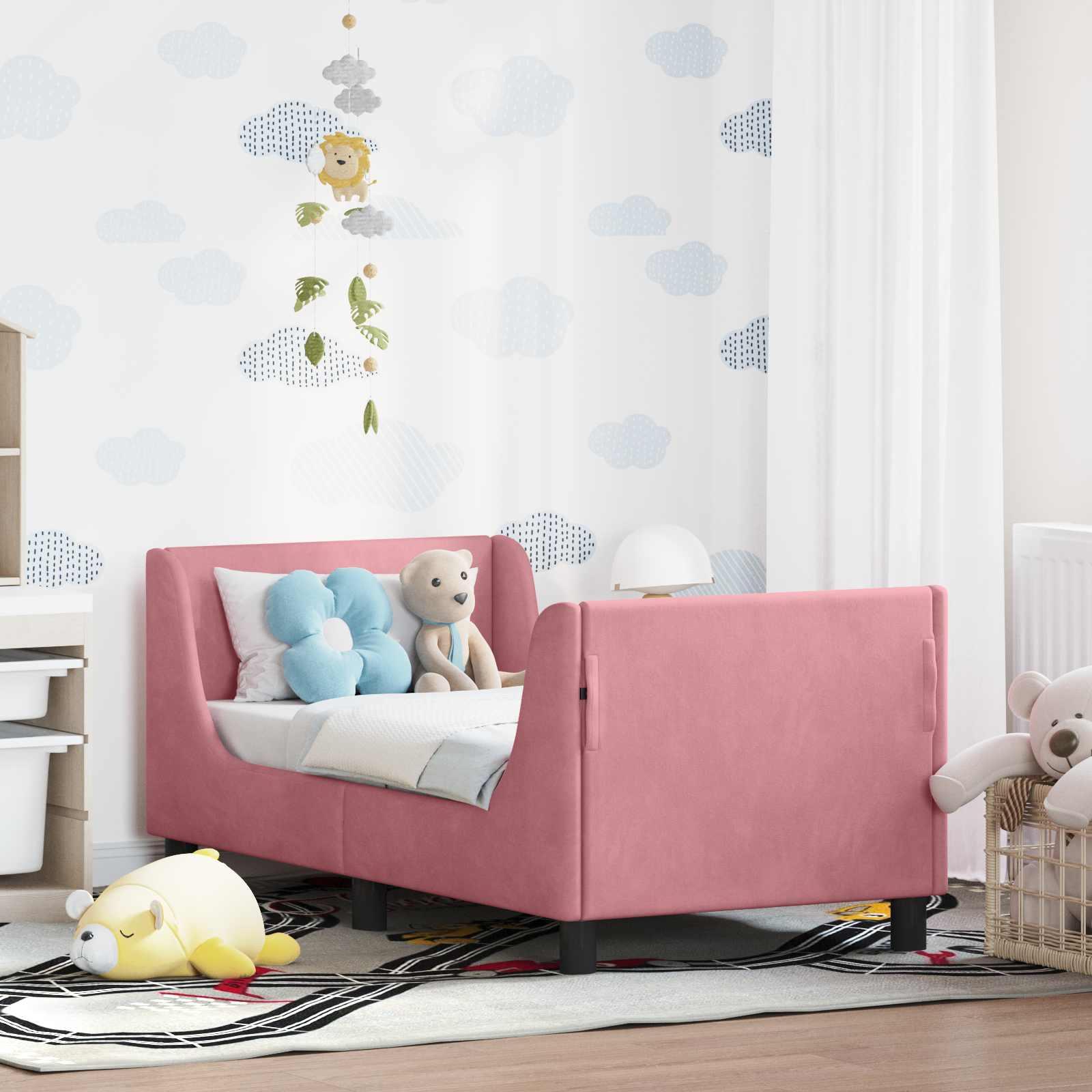 Sengestel til tumling med hovedgærde Lyserød 70 x 140 cm Fløjl billede