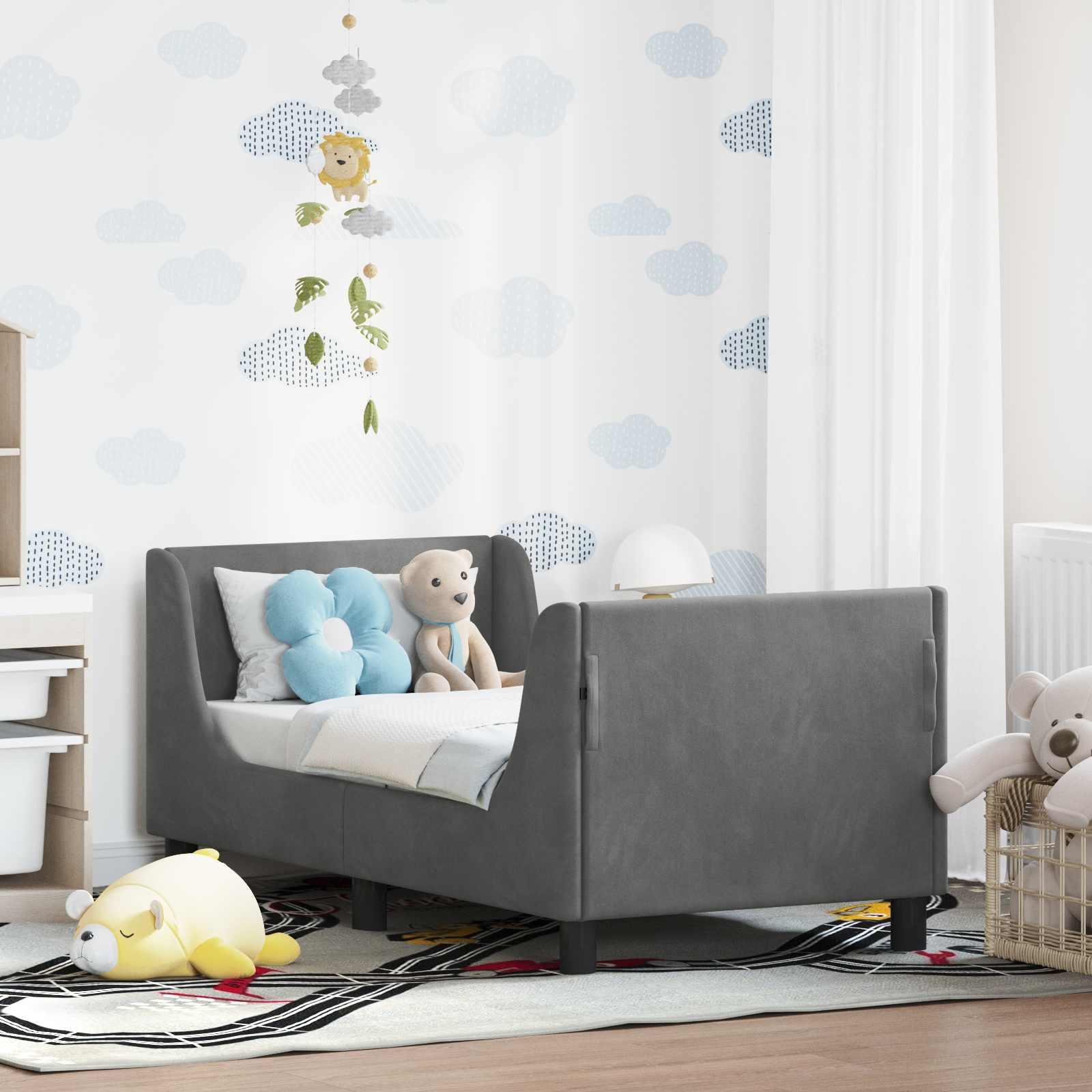 Sengestel til tumling med hovedgærde Mørkegrå 70 x 140 cm Fløjl billede