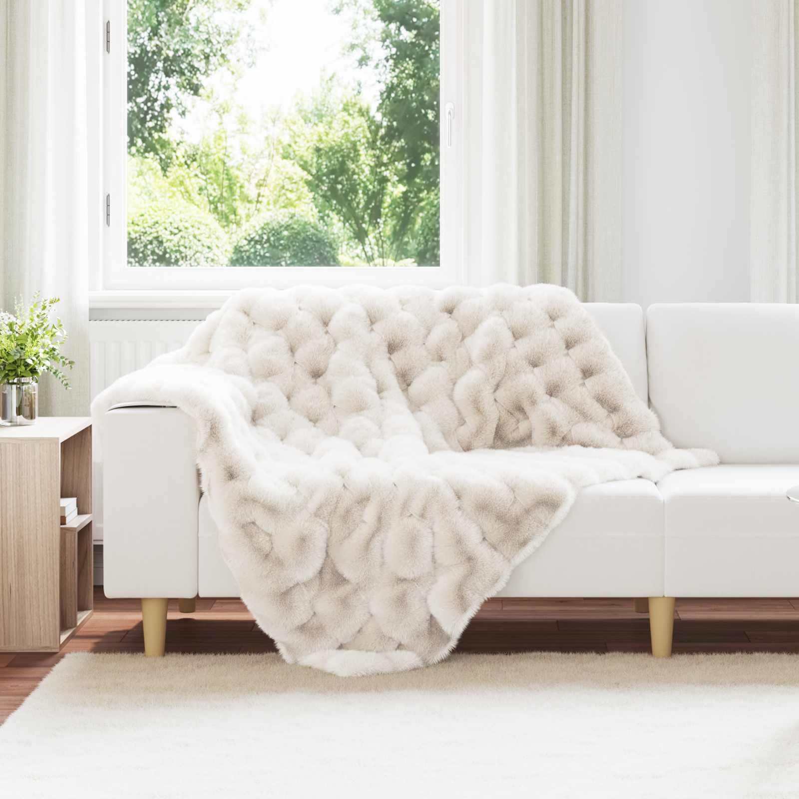 Faux Kanin Pels Tæppe Hvid 130 x 150 cm Polyester billede