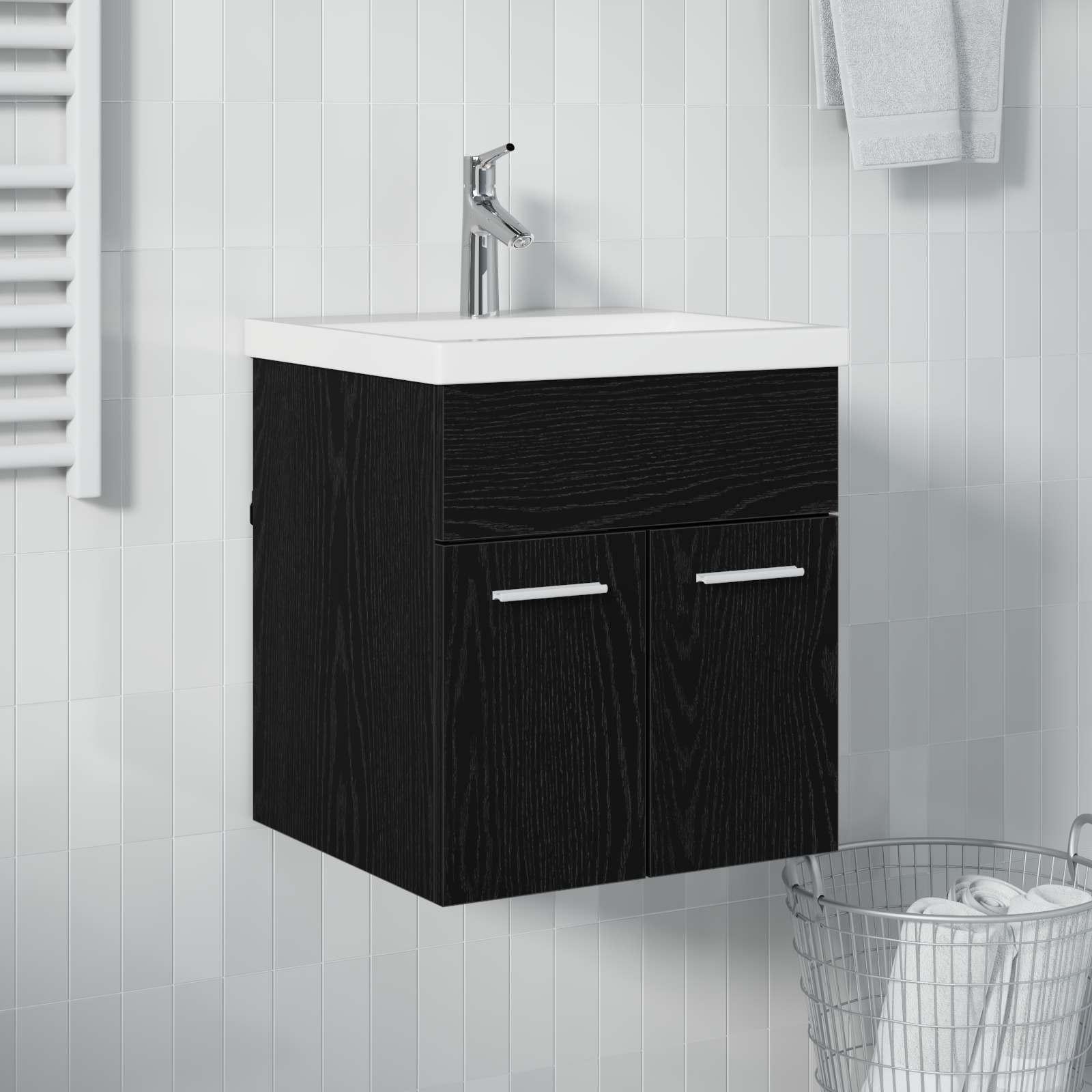 Vaskeskab med dør Sort eg 41 x 38,5 x 46 cm Konstrueret træ billede