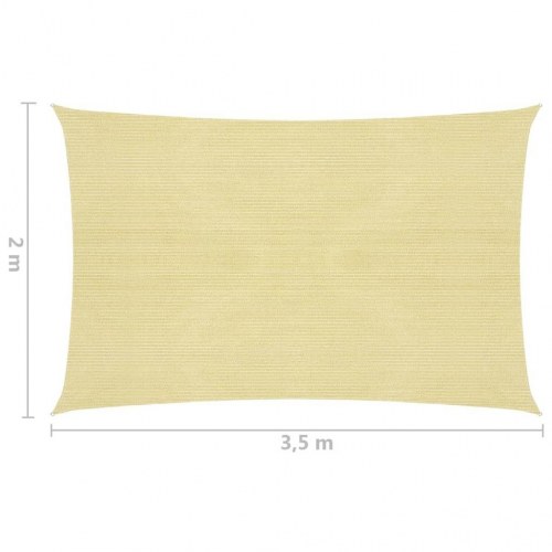Solsejl 2 × 3,5 m - HDPE 160 g/m², beige rektangulært
