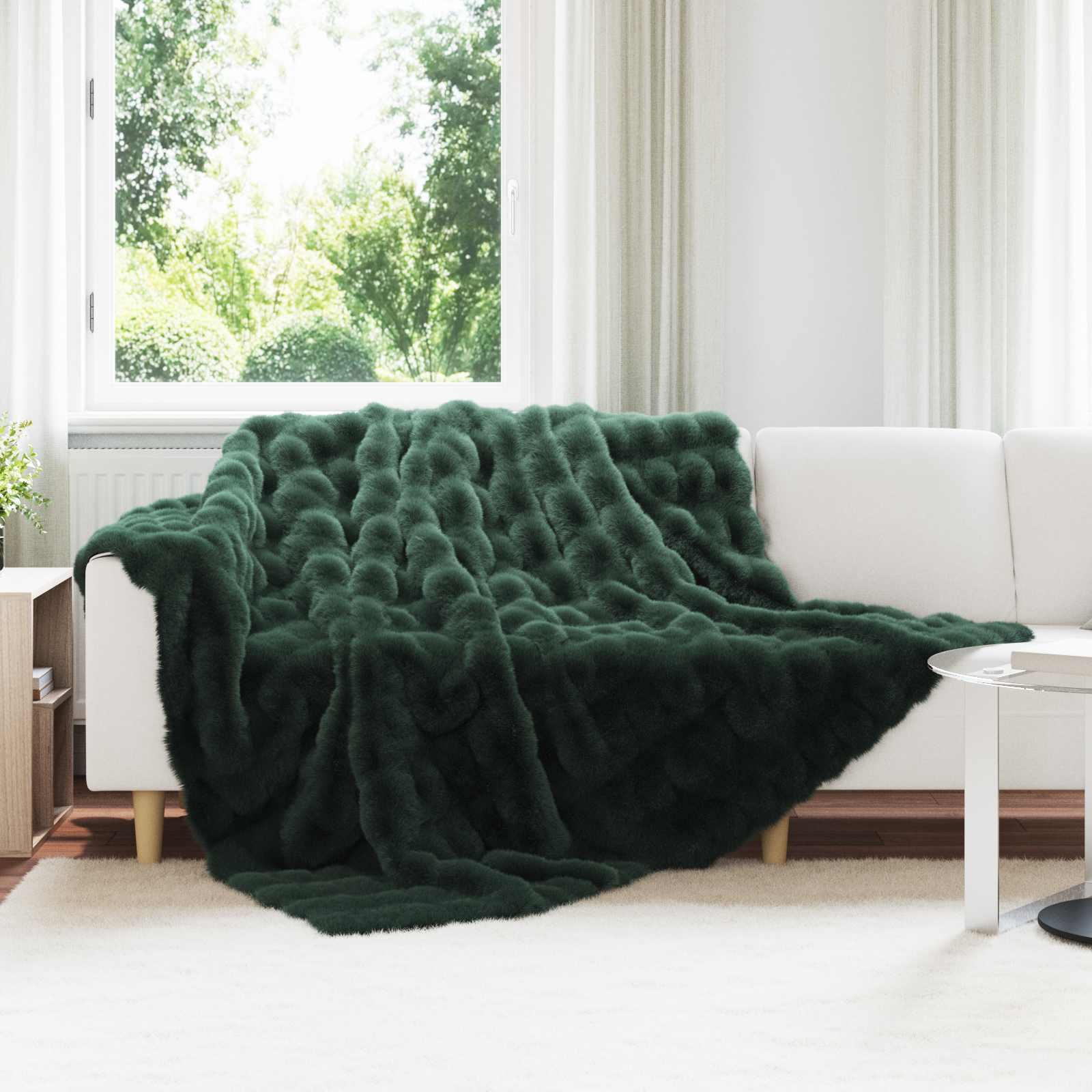 Faux Kanin Pels Tæppe Mørkegrøn 240 x 270 cm Polyester billede