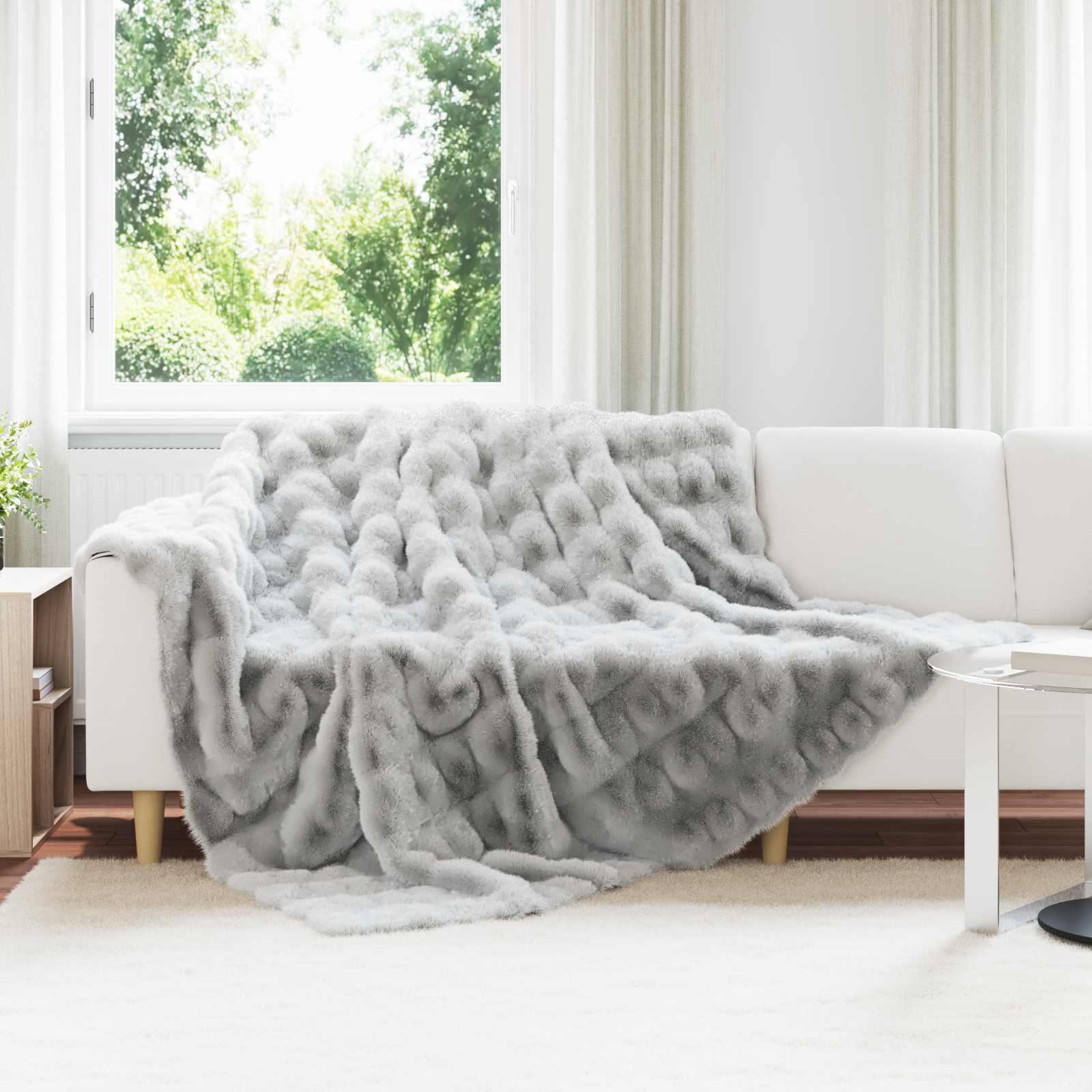 Faux Kanin Pels Tæppe Grå 240 x 270 cm Polyester billede