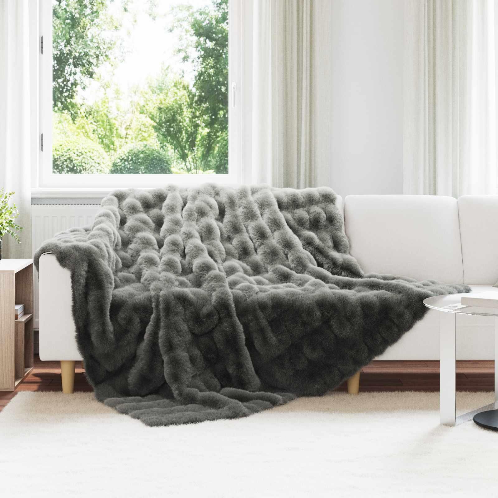 Faux Kanin Pels Tæppe Mørkegrå 240 x 270 cm Polyester billede