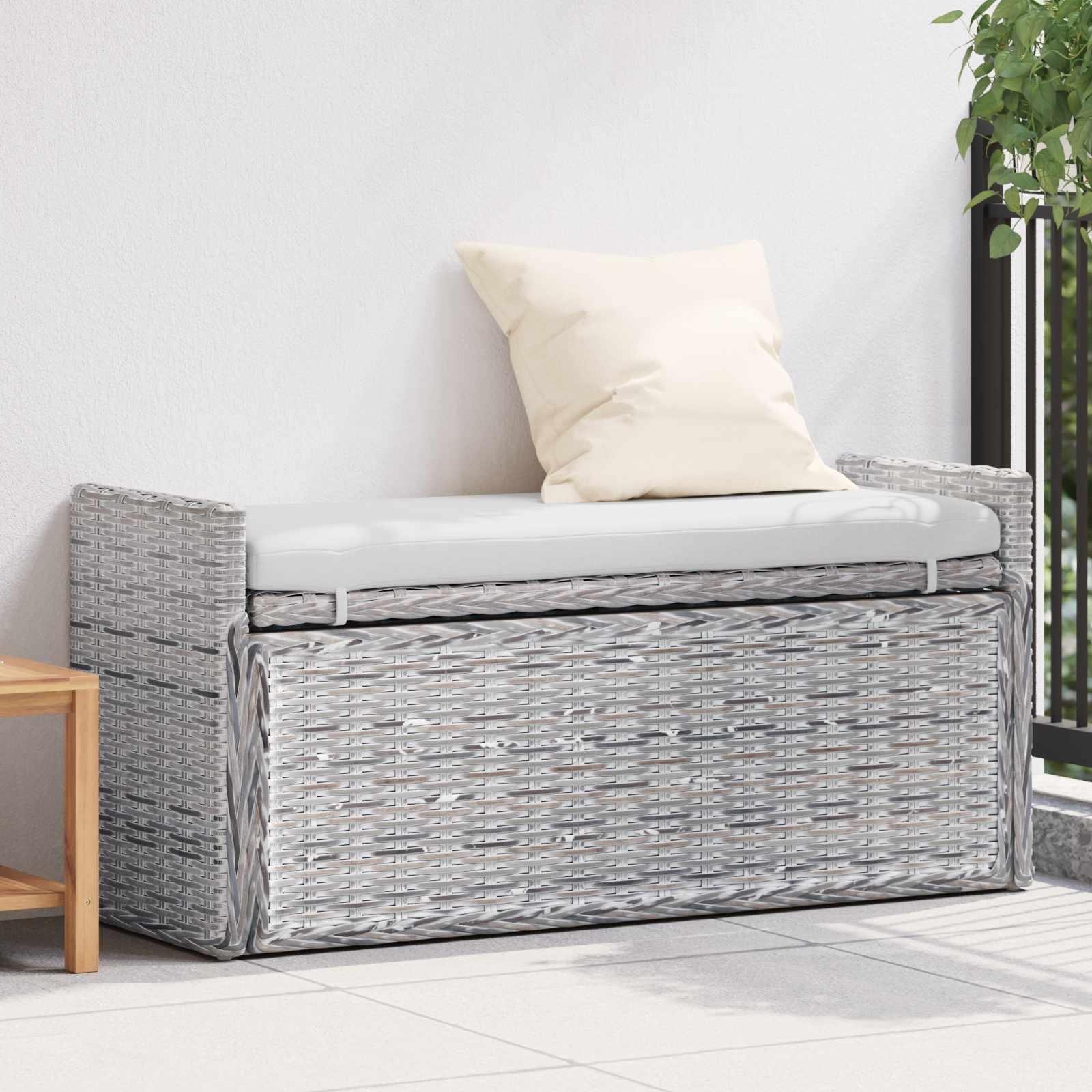 Opbevaringsbænk med pude Hvidvask 110 x 40 x 50 cm Rattan billede