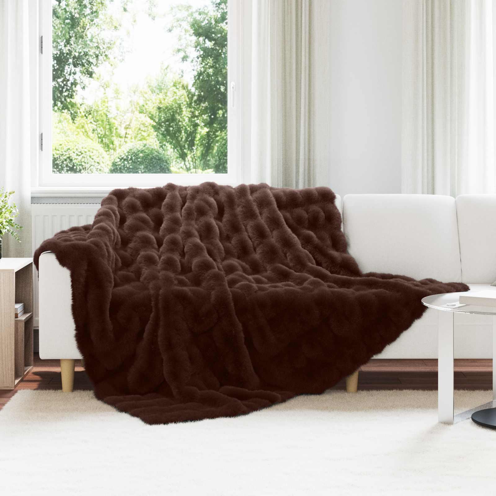 Faux Kanin Pels Tæppe Camel 240 x 270 cm Polyester billede