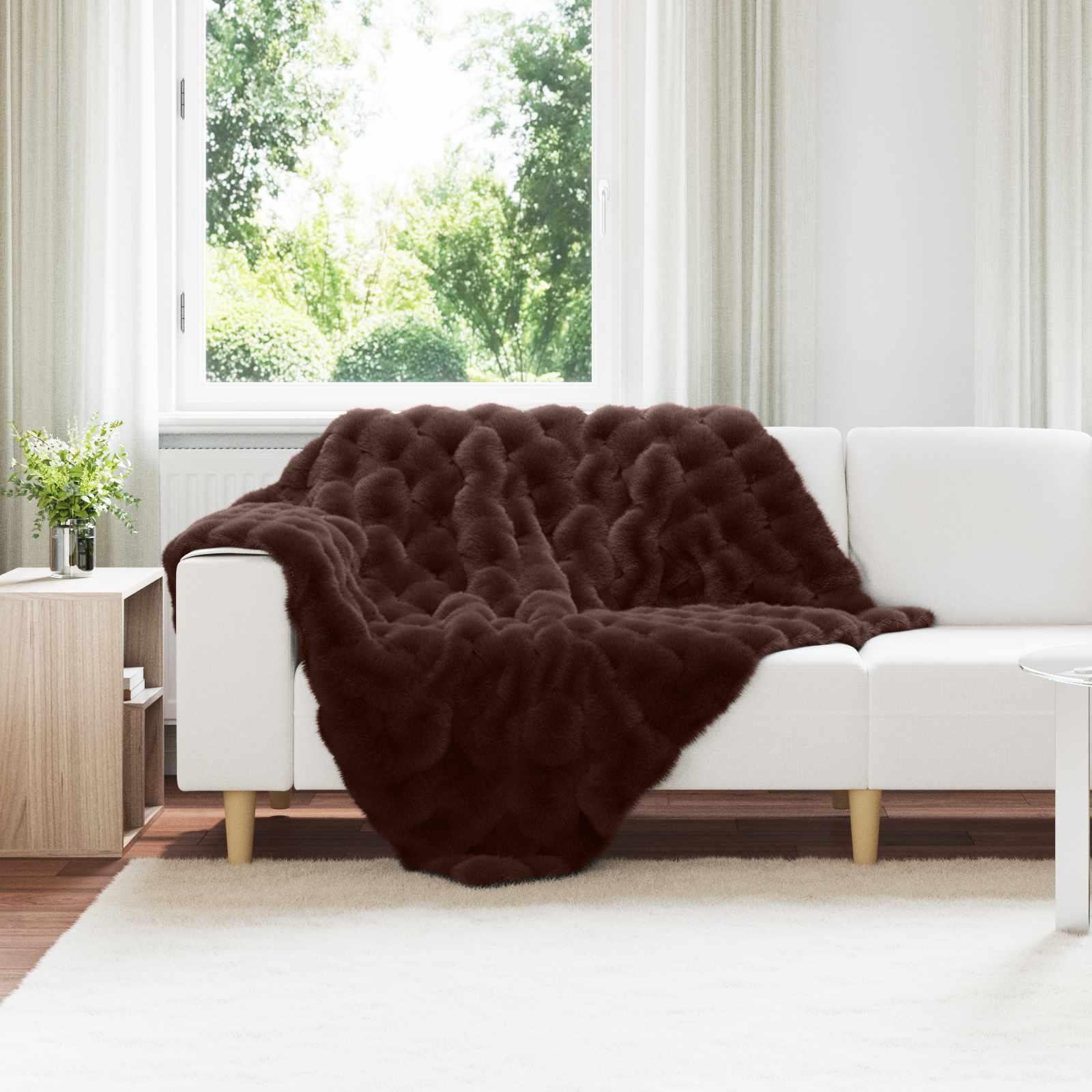 Faux Kanin Pels Tæppe Camel 130 x 150 cm Polyester billede