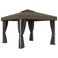 Pavillon med gardin 3x3 m aluminium gråbrun