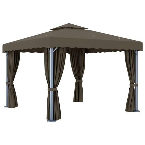 Pavillon med gardin 3x3 m aluminium gråbrun