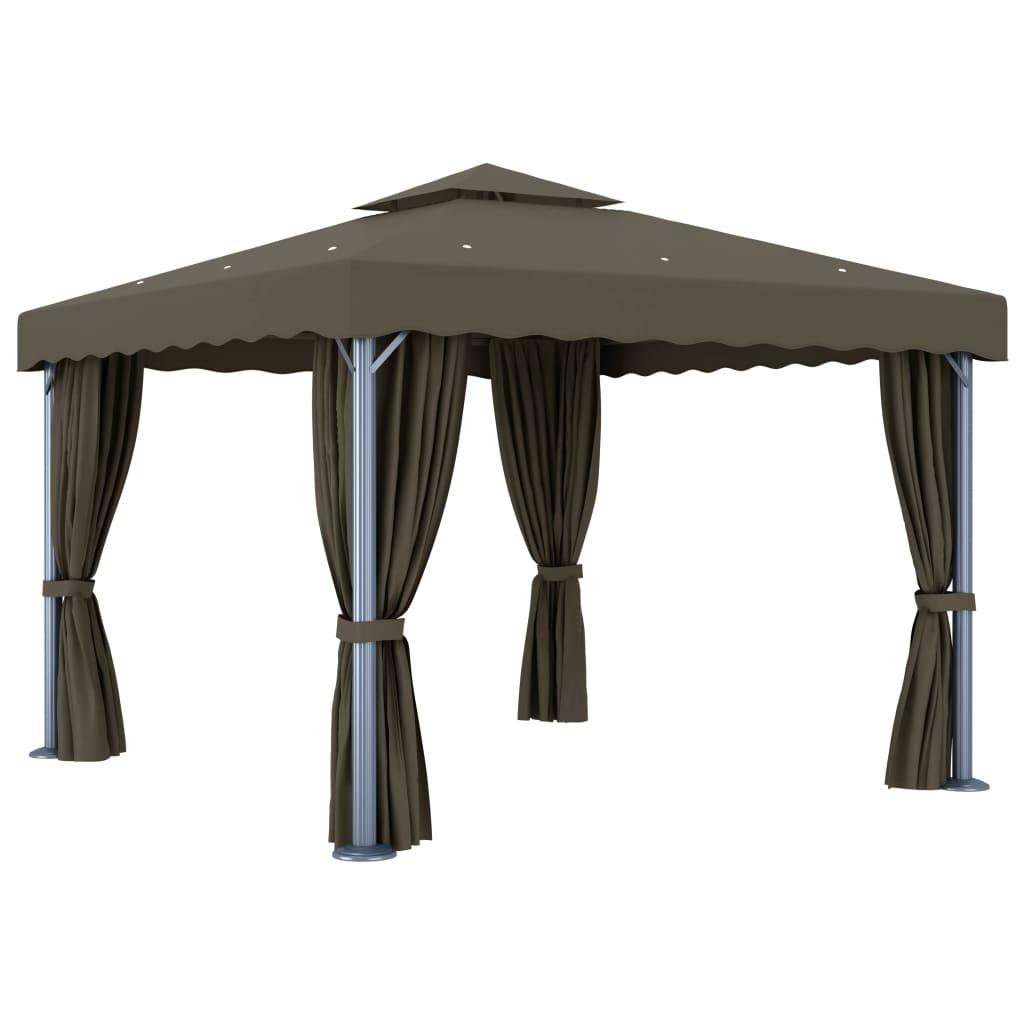 Pavillon med gardin 3x3 m aluminium gråbrun