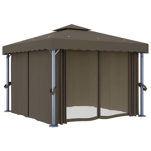 Pavillon med gardin 3x3 m aluminium gråbrun