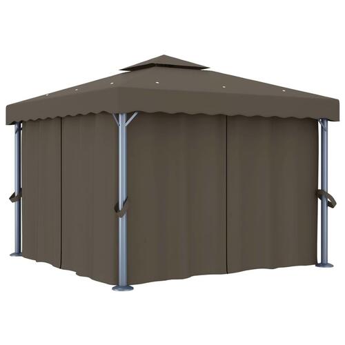 Pavillon med gardin 3x3 m aluminium gråbrun