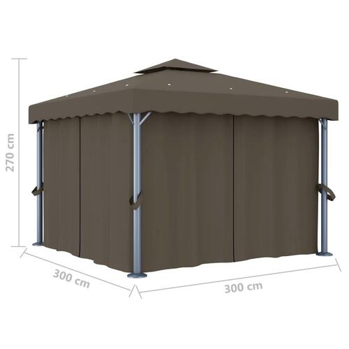 Pavillon med gardin 3x3 m aluminium gråbrun