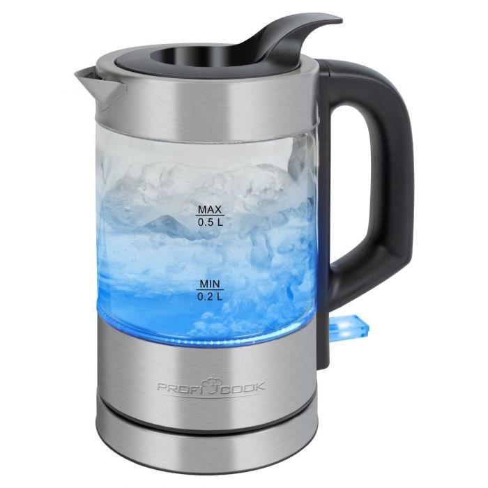 Elkedel 0,5 l – ProfiCook PC‑WKS 1228 G, glas/rostfrit stål, 1.100 W billede