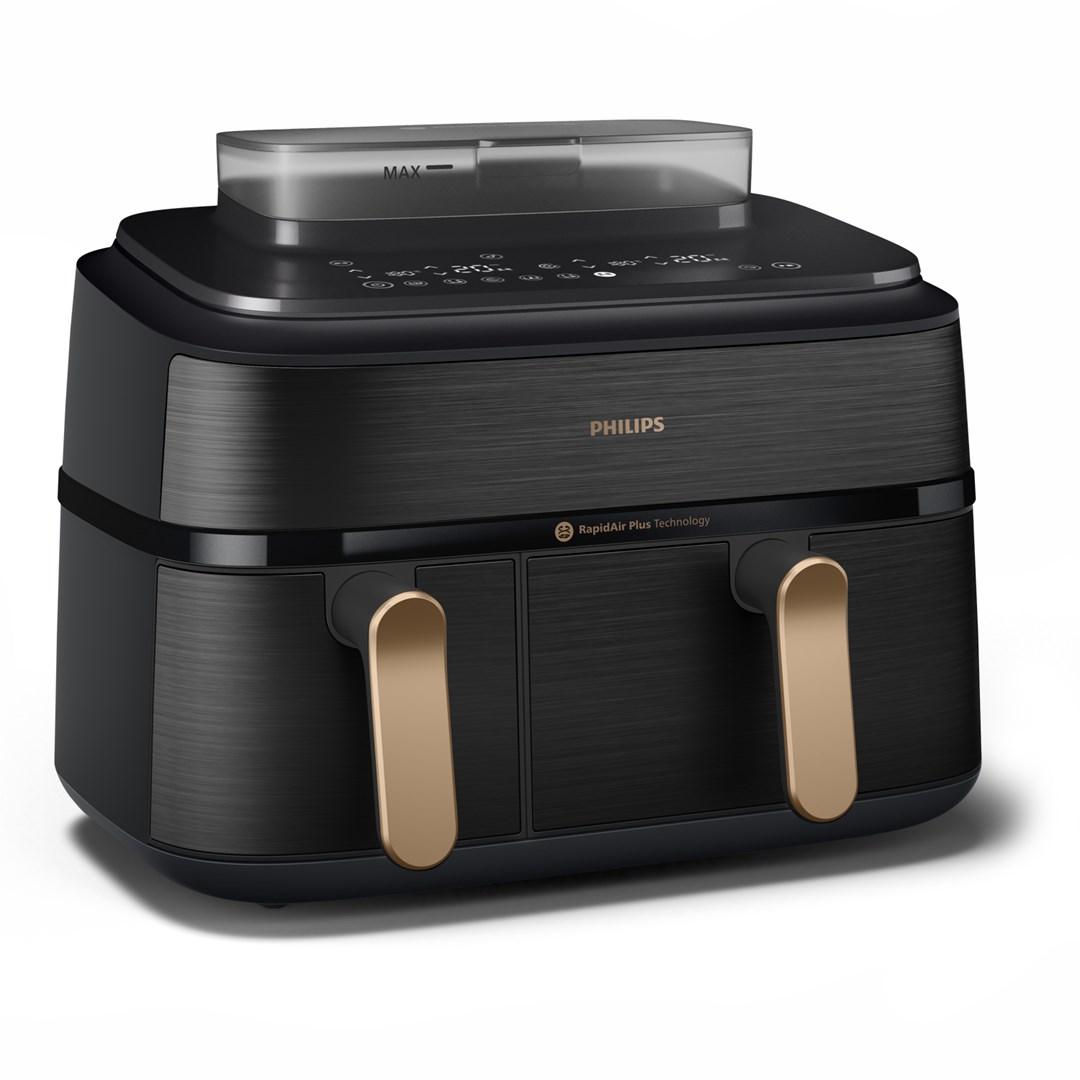 Airfryer - Philips 5000-serien NA552/00, dobbelt 9 l, 2.750 W, sort/guld