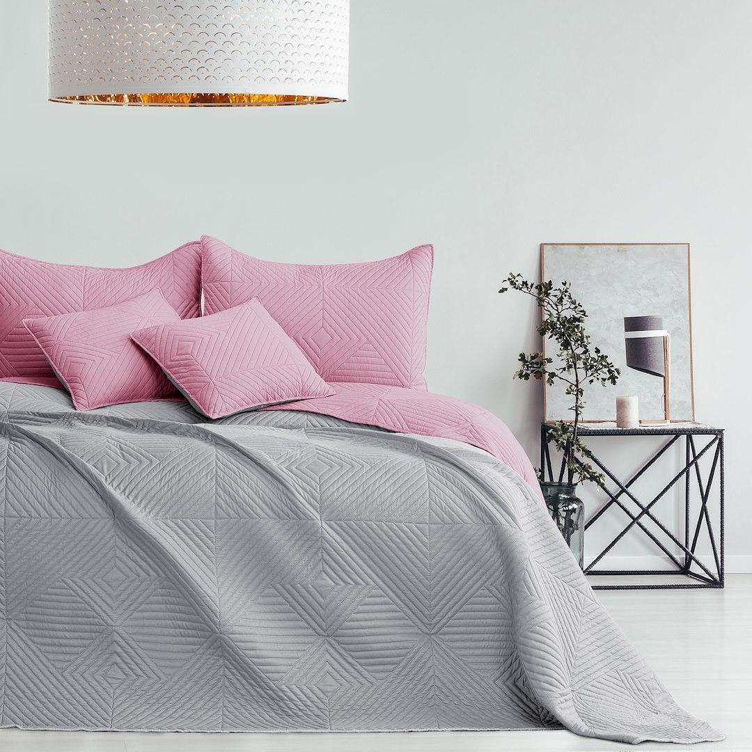 Sengetæppe - AmeliaHome SOFTA mikrofiber 220×240, lyserød/grå billede