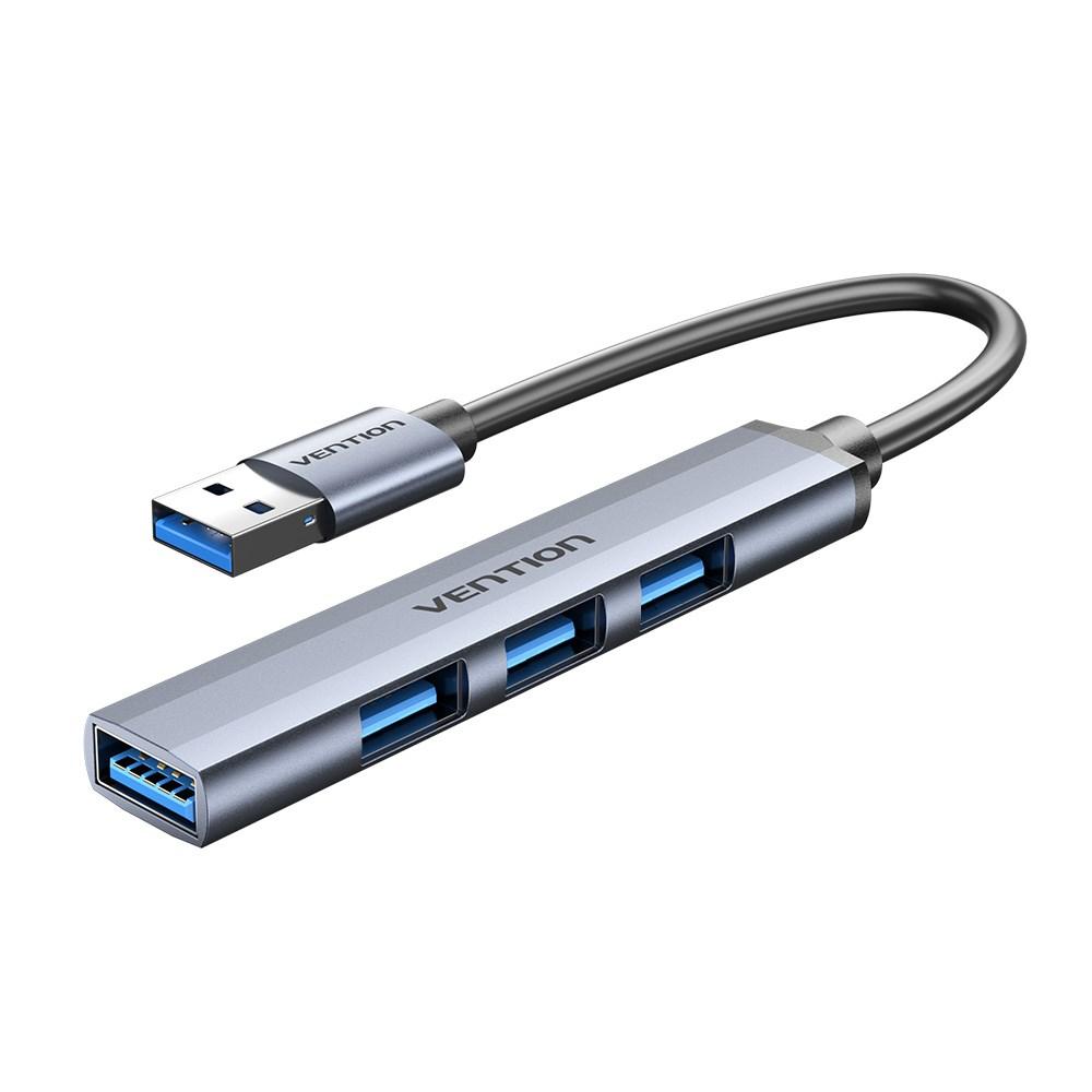 USB-hub 4-porte USB 3.0/2.0 - Vention, 0,15 m, grå metal billede