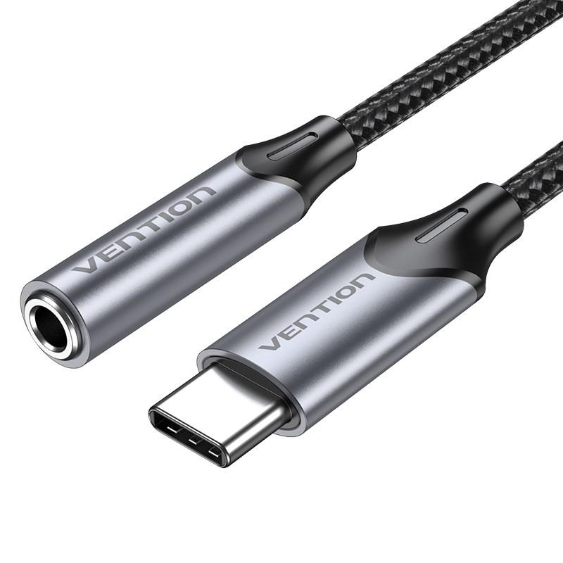 USB-C til 3,5 mm hovedtelefonadapter 0,1 m - Vention, grå aluminium, med DAC billede
