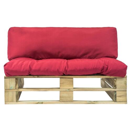 Pallesofa med røde hynder fyrretræ