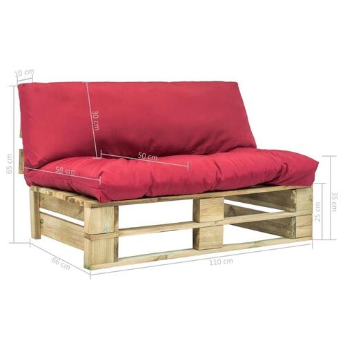Pallesofa med røde hynder fyrretræ