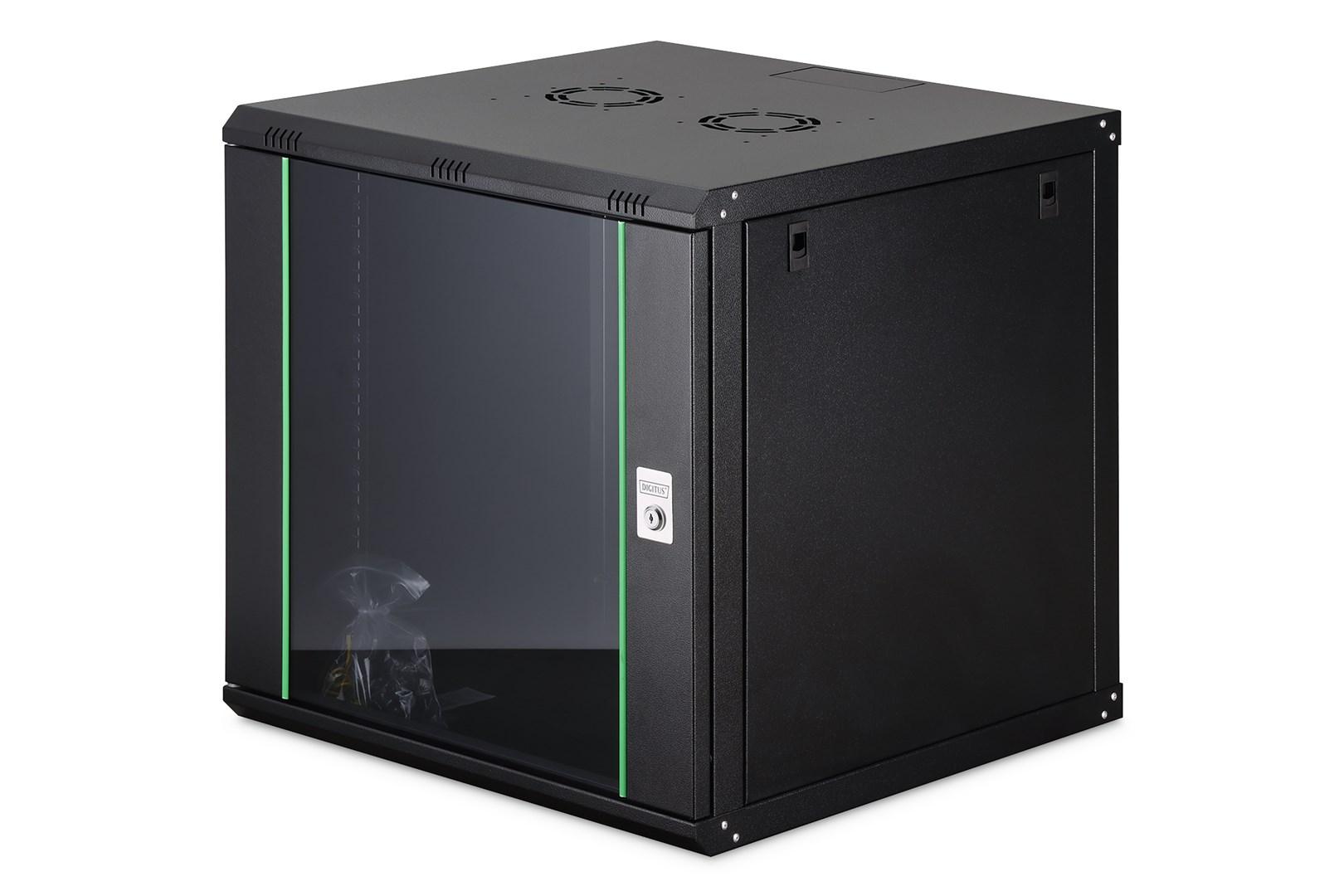 Væghængt serverrack 12U - DIGITUS Dynamic Basic, 60×60 cm, glasdør