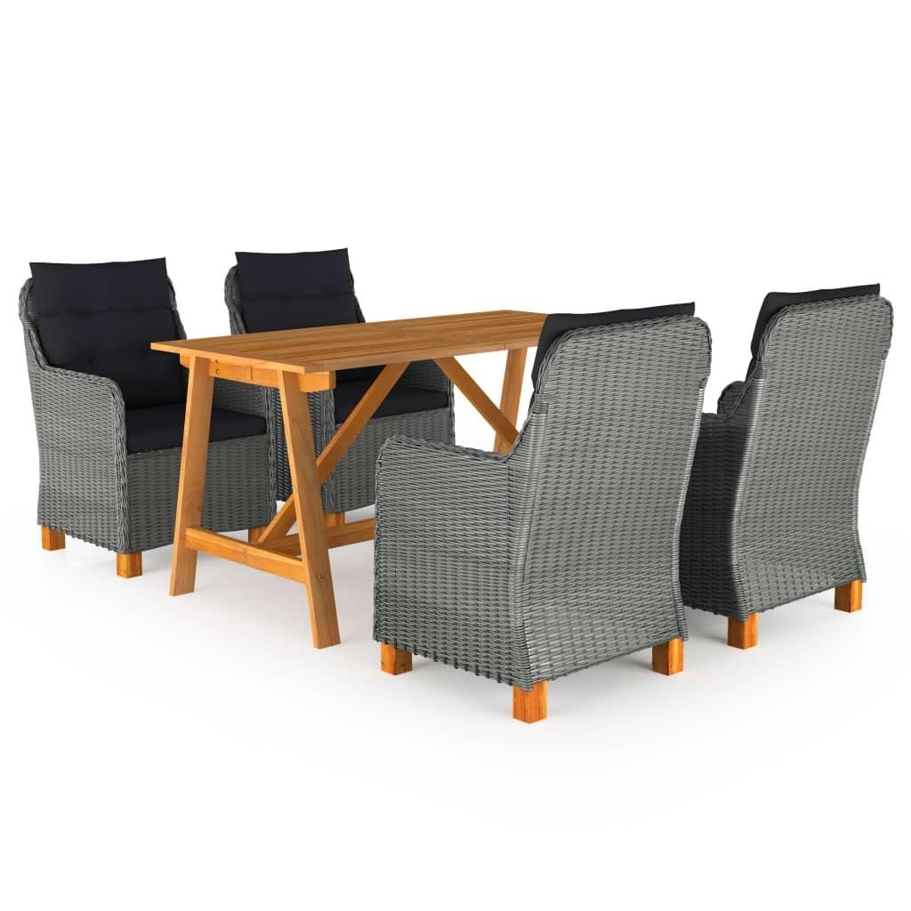 Spisebordssæt Til Haven 5 Dele Mørkegrå - lysegrå og sort