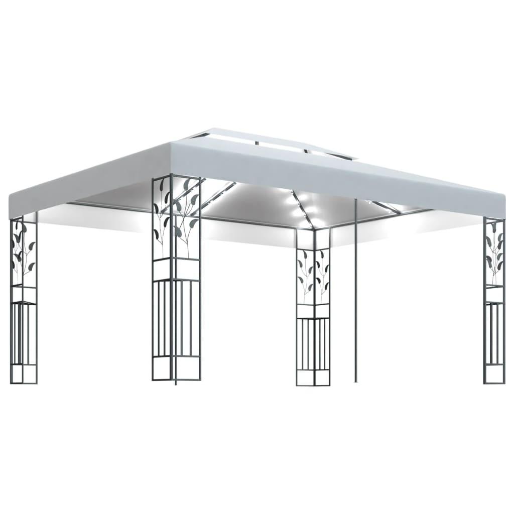 Pavillon med dobbelt tag og LED-lyskæder 3x4 m hvid