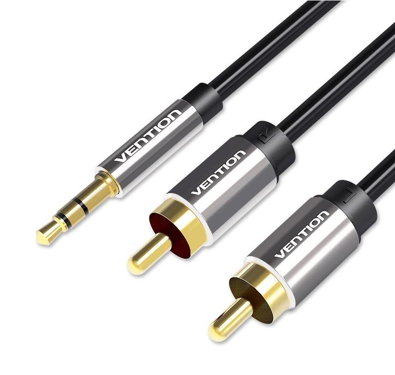 AUX lydkabel 3,5 mm til 2 x RCA 2 m - Vention, sort metal billede