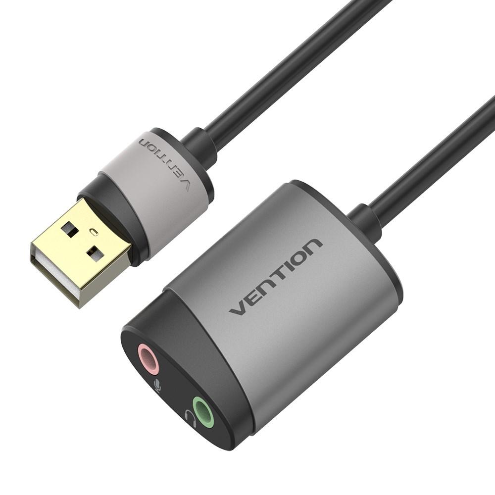 USB lydkort - Vention, ekstern adapter 0,15 m, grå metal billede