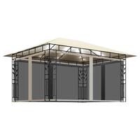 Pavillon med myggenet og LED-lyskæder 4x3x2,73 m cremefarvet