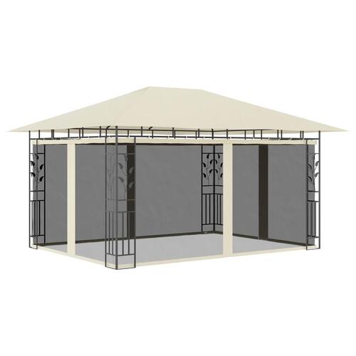 Pavillon med myggenet og LED-lyskæder 4x3x2,73 m cremefarvet