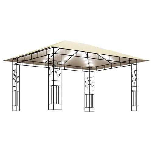 Pavillon med myggenet og LED-lyskæder 4x3x2,73 m cremefarvet