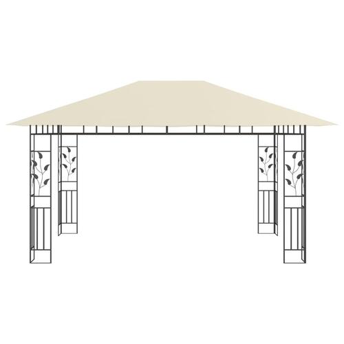 Pavillon med myggenet og LED-lyskæder 4x3x2,73 m cremefarvet