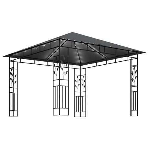 Pavillon med myggenet og LED-lyskæder 3x3x2,73 m antracitgrå